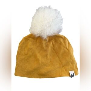 My Mila Cozy Bamboo Mustard Beanie with Fluffy White Pom Pom